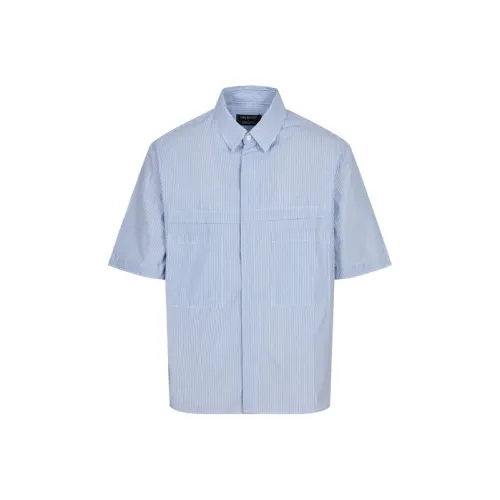 CROQUIS 982 Средне-синие полоски/Плед Мужские Рубашки