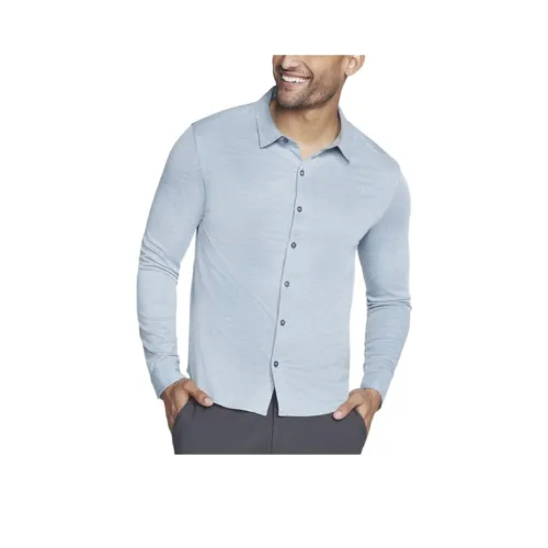 Skechers GO DRI Off Duty Пуговица Пуховые куртки Рубашка Мужской Джинсовый синий