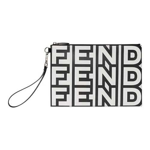 FENDI Телячья кожа Сумка на запястье Клатч Мужской Черный Белый