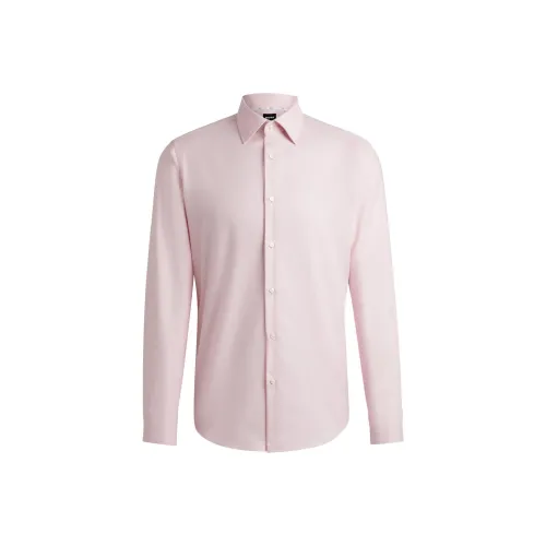 Hugo Boss Обычный крой Рубашка Easy Структурированная Эластичная Хлопковая Рубашка Мужская Розовая