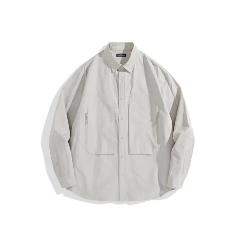 PEACEBIRD MEN Светло-серый 1 Свободный крой Мужская рубашка