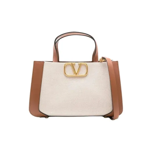Valentino Garavani Холст Тоут Сумка Сумка для покупок Холст Сумка Сумка Маленькая Женская Бежевая Седло Коричневая