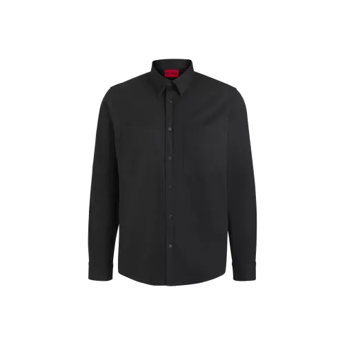 Hugo Boss Relaxed Fit Рубашка из мягкой саржи с воротником Kent мужская черная