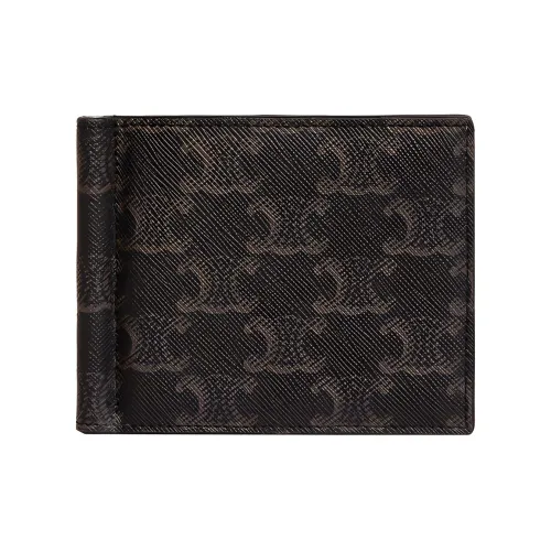 CELINE TriompheCANVAS Холст Панел Телячья кожа Отделка Кошелек Мужской Черный