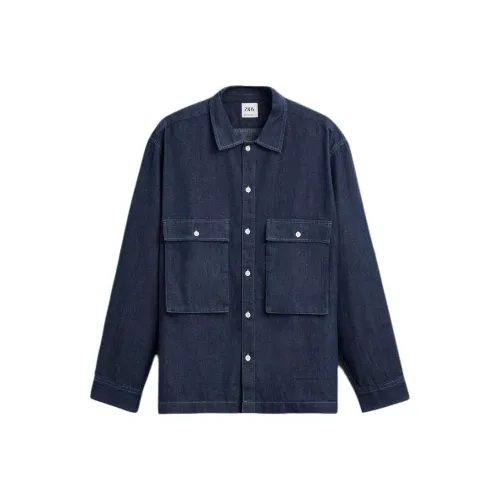 ZARA Мужские рубашки синие/зеленые