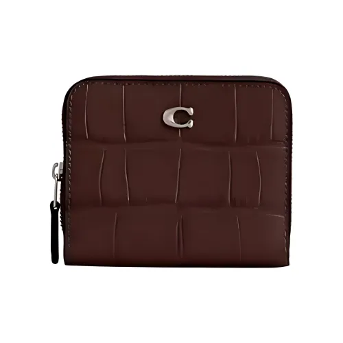 COACH Брелок Кошелек Крокодил Тисненая Кожа Кошелек Женский Серебряный и Кленовый