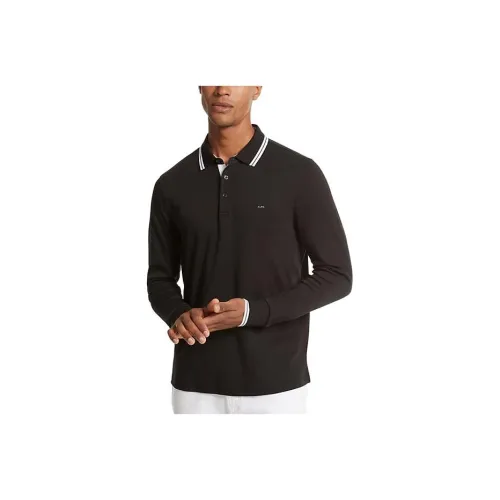 MICHAEL KORS Greenwich Хлопок POLO Длинный рукав Рубашка Поло Мужской Черный