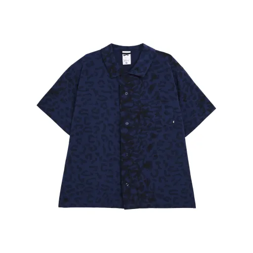 Nike SB SS24 С принтом Bowler Короткий рукав Пуговица Пуховые куртки Skate Топ Рубашка Унисекс Полночь Морской синий