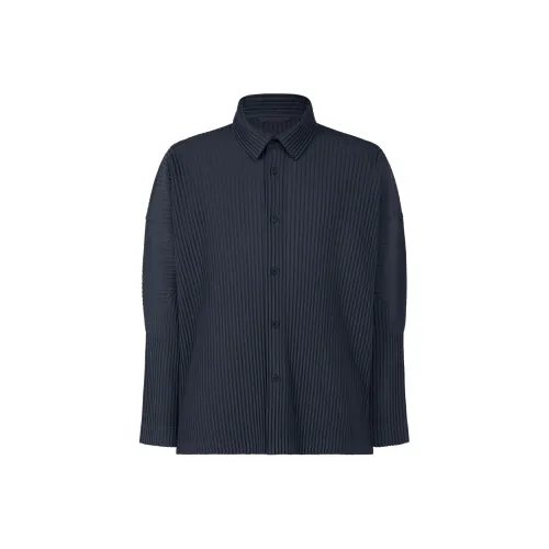 Homme Plissé Issey Miyake FW24 Рубашка Мужская Темно-синяя