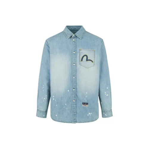 EVISU Длинный рукав рубашка мужская джинсовый синий