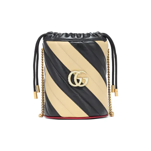 GUCCI GG Marmont Кожа Ведрообразная Сумка Сумка через плечо Мини Сумка Женская Черная Бежевая