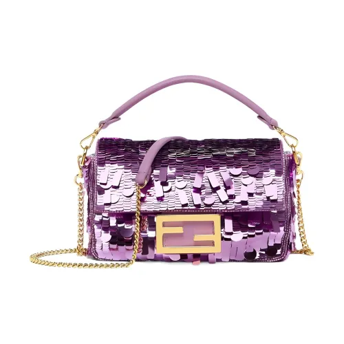 FENDI Baguette Ткань с коровьей кожей Ручная сумка Сумка через плечо Сумка на плечо Мини Женская Фиолетовая