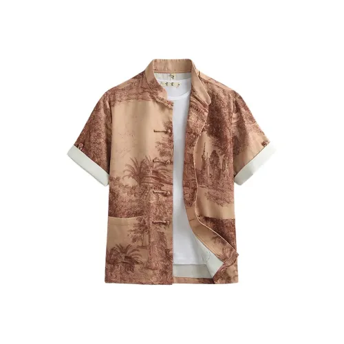 XUANSHENG Рубашка Мужская Хаки С принтом