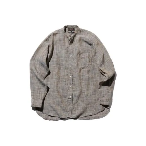 BEAMS BandCollar Linen 'Kasuri' Classic Fit Shirt Men's Brown