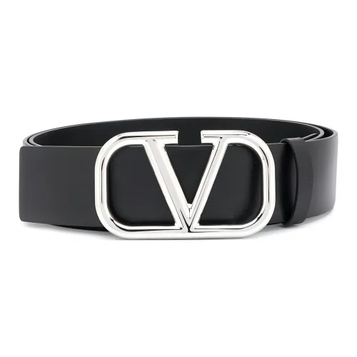 Valentino Буква V Этикетка Кожаные ремни Мужской Черный Ширина 4CM
