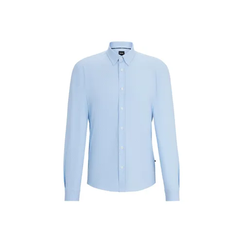 Hugo Boss Регулярный крой Рубашка В узоре Эластичная рубашка Dobby Мужская Светло-синяя
