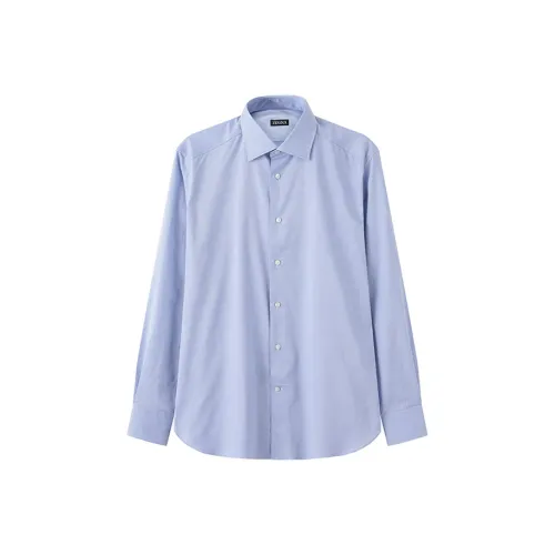 Zegna Длинный рукав рубашка коробка мужская светло-синяя