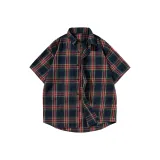 Темно-синий, короткий рукав, в клетку