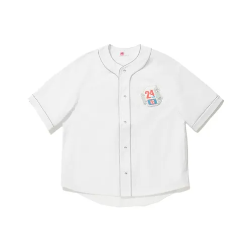 LINING x Phil Hackett Рубашка Мужская Стандартная Белая Акулий Серый Цвет Полосы