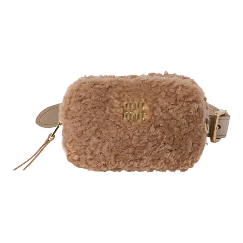MIU MIU Напп Кожа с Овчиной Бананка Мини Женская Карамельно-Коричневый