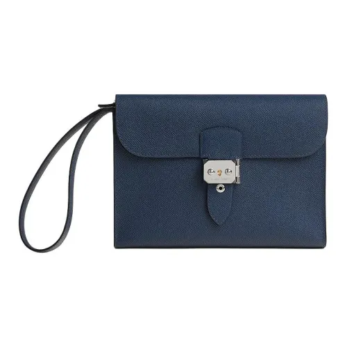 HERMES Sac A Depeches Epsom Телячья кожа Клатч Мужской 7U Темно-синий