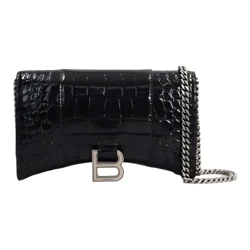 Balenciaga HOURGLASS Кожа Плечевая сумка Женская Черная