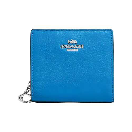 COACH Snap Wallet из галечной кожи держатель для карт кошелек мини женский лазурный синий