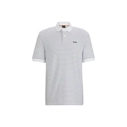 Hugo Boss FW23 Relaxed Fit Хлопок Пике Поло с Горизонтальными Полосками Поло Мужское Белое