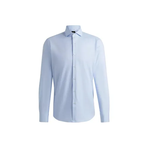 Hugo Boss Стандартный крой Рубашка Структурированная Легкая С утеплителем Эластичный хлопок Рубашка Мужская Светло-синяя