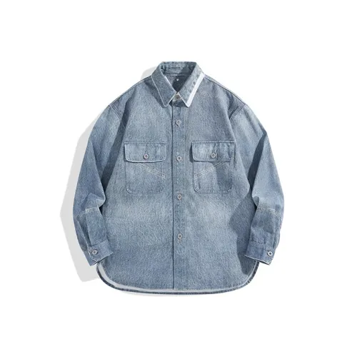 PEACEBIRD MEN Джинсовый синий 1 Свободный крой Мужские рубашки