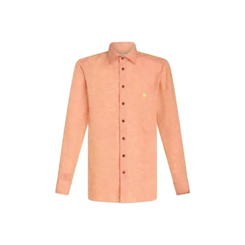 ETRO Пуговица Пуховые куртки Льняная ткань Уличный стиль Длинные рукава Логотип Рубашка Мужская Апельсин