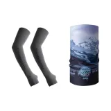 Защитный комплект [Без пальцев Черные охлаждающие рукава + Фиолетовая маска для лица с защитой от ультрафиолета]