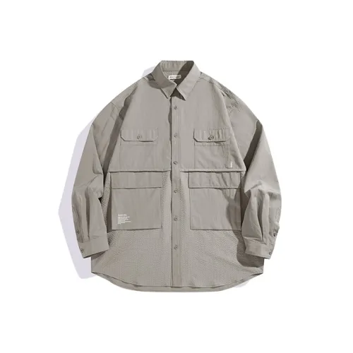 PEACEBIRD MEN Серый Зеленый 1 Свободный крой Мужская рубашка