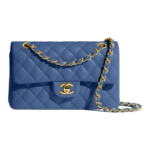 CHANEL Classic Flap CF Рельефная Телячья Кожа Сумка с Клапаном Сумка через плечо Женская Синяя