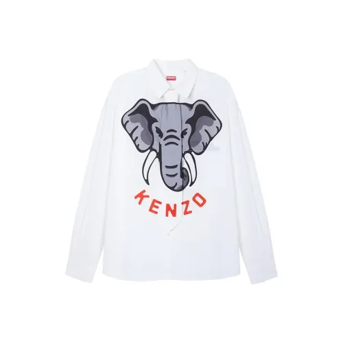 KENZO ELEPHANT Серый Белый Мужские Рубашки