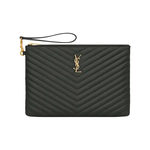SAINT LAURENT Кожа Планшет Сумка Клатч Женские Темно-зеленый