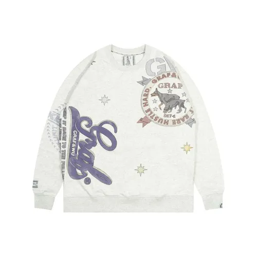 GRAF Свитшот Унисекс Серый Белый Акварель Догерман Круглый Воротник