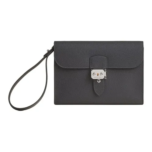 HERMES Sac A Depeches Epsom Телячья кожа Клатч Мужской 85 Ardoise Темно-сланцево-серый