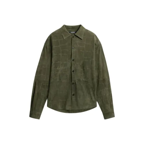 Jacquemus SS25 Suede Crocodile Shirt Men's Khaki Khaki Джакмо SS25 Замша Крокодил Рубашка Мужская Хаки Хаки