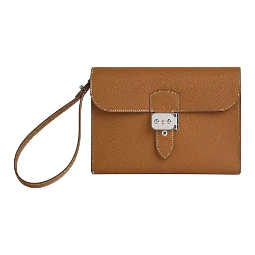 HERMES Sac A Depeches Epsom Телячья кожа Клатч Мужской 37 Золотисто-коричневый