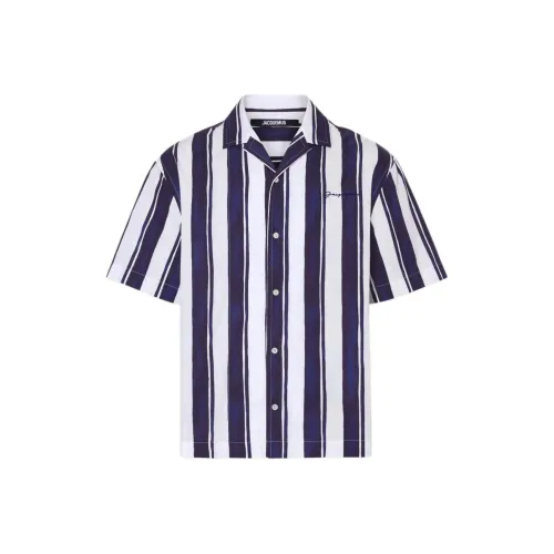 Jacquemus SS24 Le Mariage Коллекция Bowling Рубашка с Контрастными Полосами Рубашка Мужская Синяя Синяя