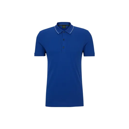 Hugo Boss FW23 Cotton Pique Slim Fit Polo с логотипом Details Polo Men's Blue