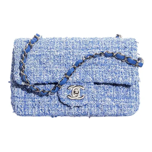 CHANEL Classic Flap CF Twill Soft Wool Metal Crossbody Bag Shoulder Bag Mini Women's Blue White CHANEL Classic Flap CF Твил Мягкий Шерпа Металл Сумка через плечо Сумка на плечо Мини Женская Синие и Белые