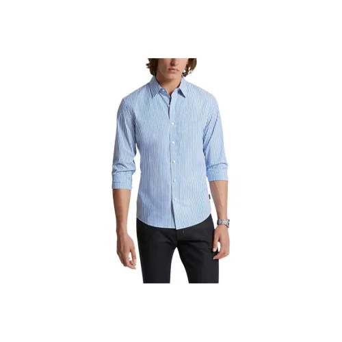 MICHAEL KORS Slim Fit Эластичный хлопок Полосатая рубашка Мужская Греческий синий