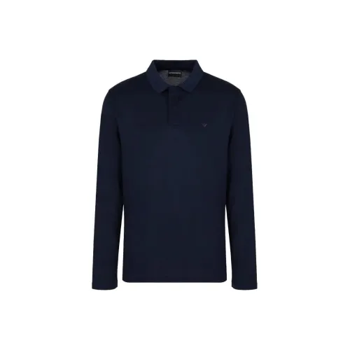 EMPORIO ARMANI Твердый Темный FLY Длинный рукав Поло Мужской Синий
