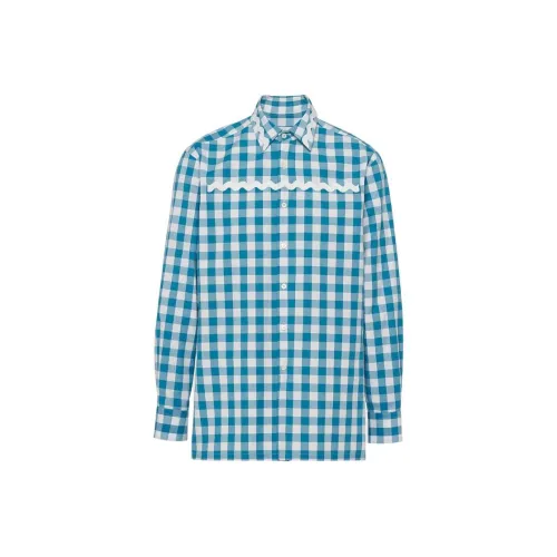 PRADA Синий с Белым Lettering Мужские Рубашки