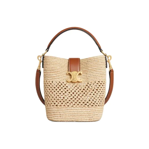 CELINE Louise Рафия с коровьей кожей Сумка Маленькая Женская Естественный и Коричневый