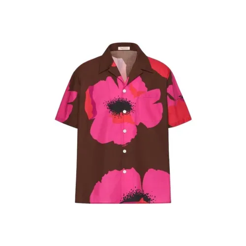 Valentino Хлопковый поплин Bowling Рубашка с Цветочным дизайном Портрет Принт Рубашка Мужская Коричневый
