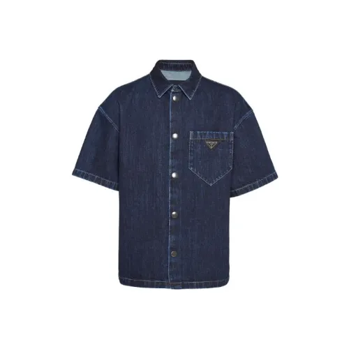 PRADA FW22 Рубашка Мужская Морской Синий