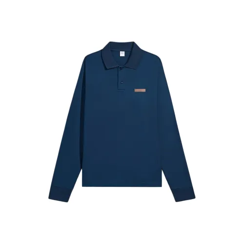 BERLUTI Классический Pique Кожа TAB Длинные рукава Поло Мужской Синий